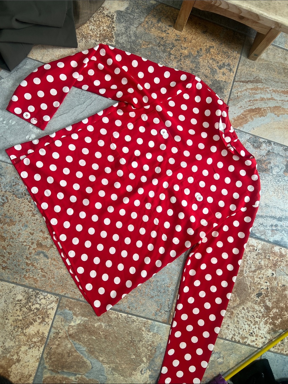 Liz Claiborne Red and White Polka Dot Long-Sleeve Top